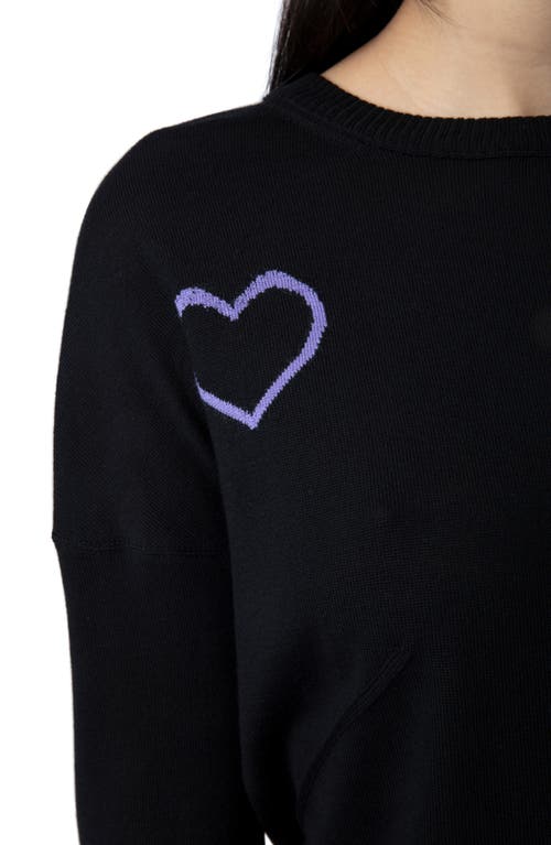 Zadig & Voltaire Gaby Intarsia Heart Wool Crewneck Sweater In Noir/lavende