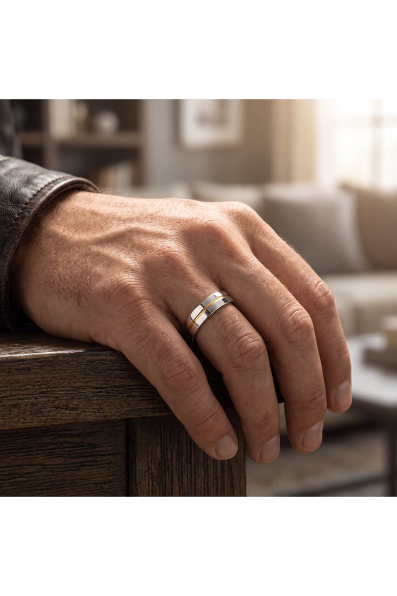 Men's Polished Tungsten & Gold Plated Two Tone 6mm Ring Wedding Band, Alternate, color, Tungsten