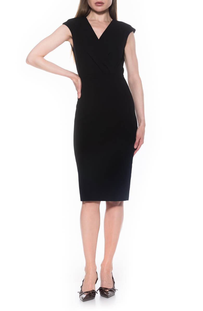 Alexia Admor Essence Cap Sleeve Midi Sheath Dress, Main, color, Black