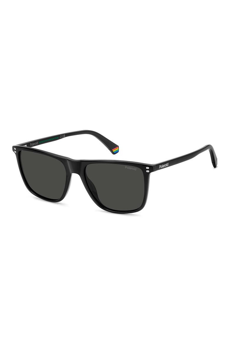 55mm Polarized Rectangular Sunglasses, Alternate, color, BLACK/ GREY POLAR