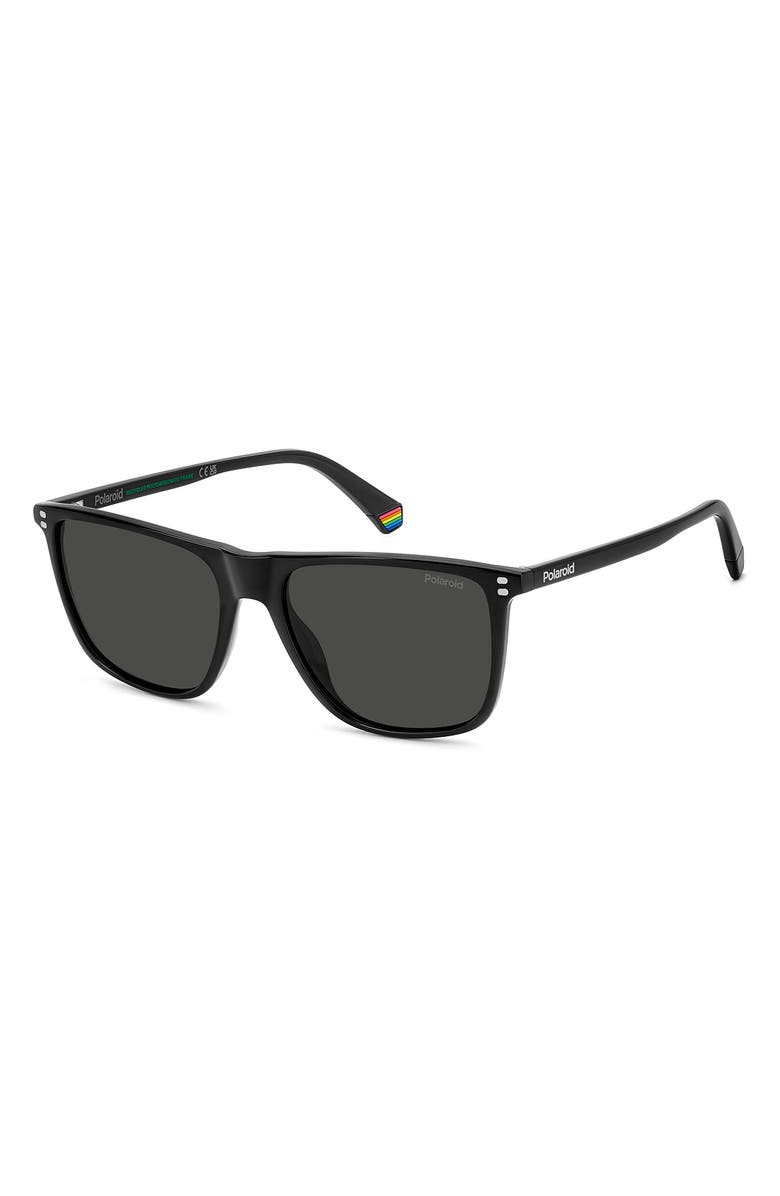 Polaroid 55mm Polarized Rectangular Sunglasses, Alternate, color, Black/ Grey Polar
