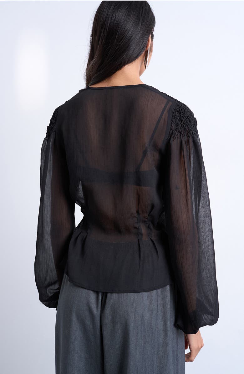 Topshop Sheer Peplum Top, Alternate, color, Black