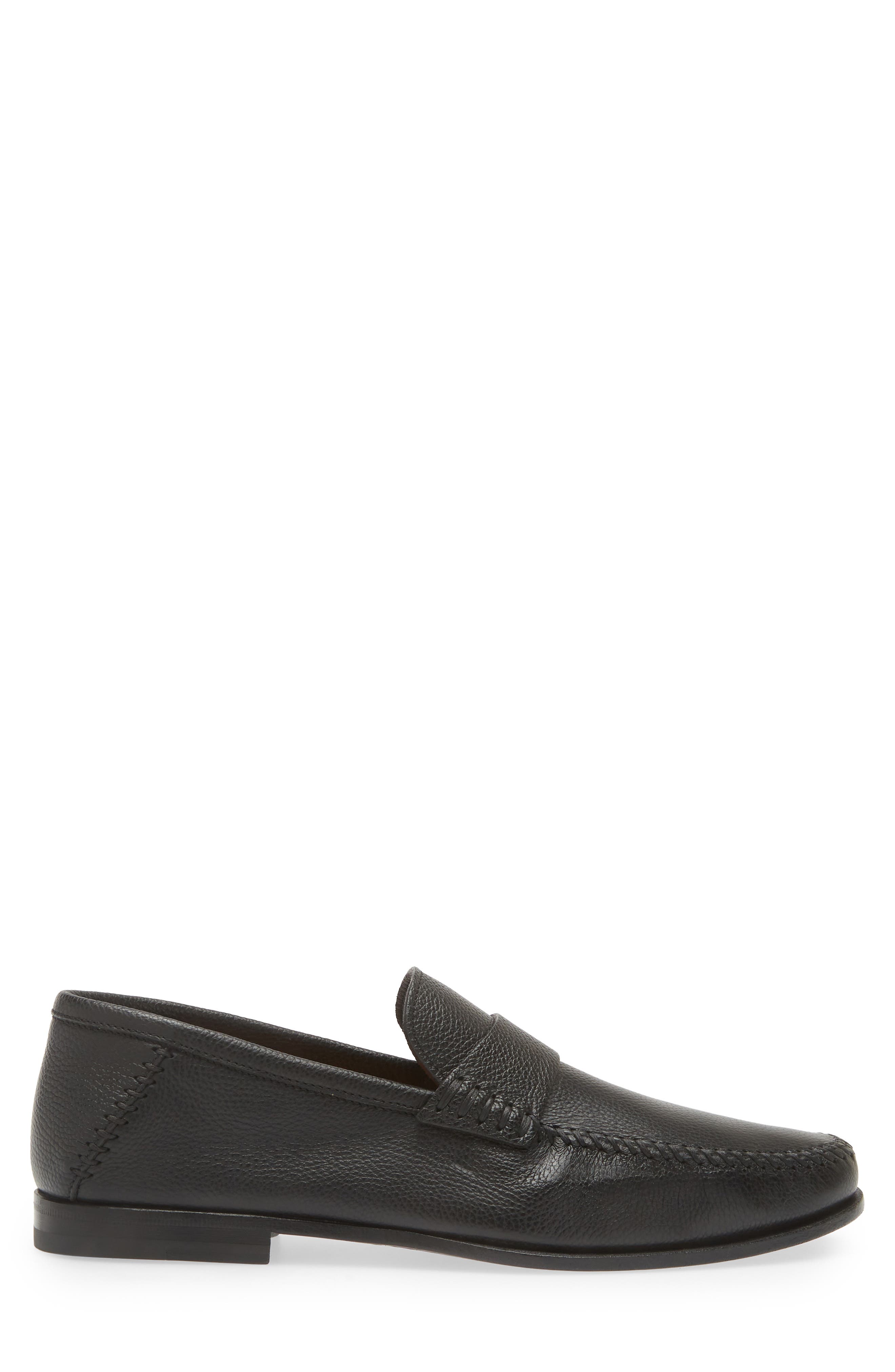 Santoni Paine Moc Toe Loafer, Alternate, color, Black