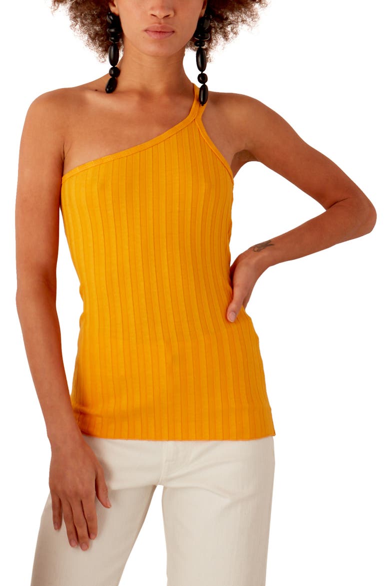 Capilla Ribbed One-Shoulder Tank Top, Main, color, SUNSET ORANGE
