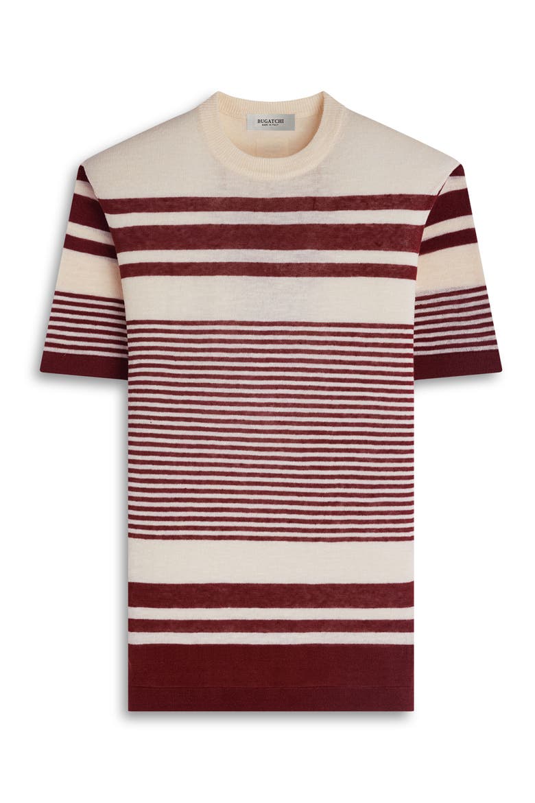 Stripe Short Sleeve Linen & Cotton Blend Sweater, Alternate, color, SIENNA