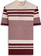 Bugatchi Stripe Short Sleeve Linen & Cotton Blend Sweater
