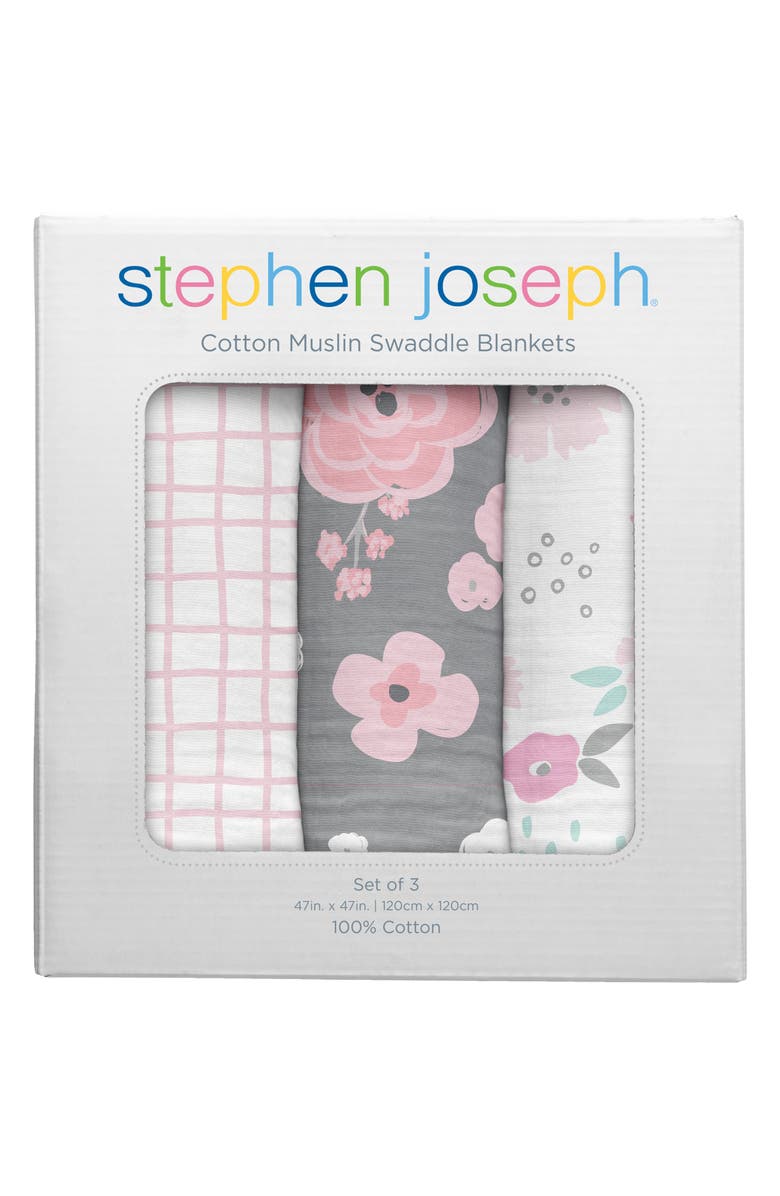 Stephen Joseph Set of 3 Muslin Blankets, Main, color, Flower