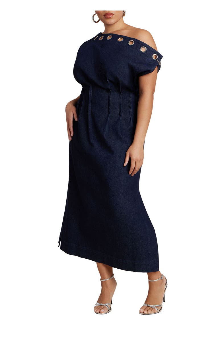 ELOQUII Grommet Detail Denim Dress, Main, color, 