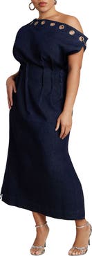 ELOQUII Grommet Detail Denim Dress