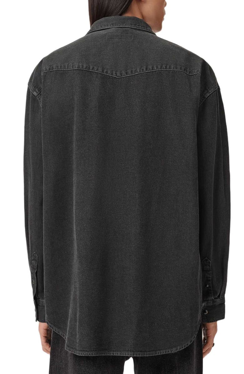 AllSaints Fenton Cotton Denim Snap-Up Shirt, Alternate, color, Black