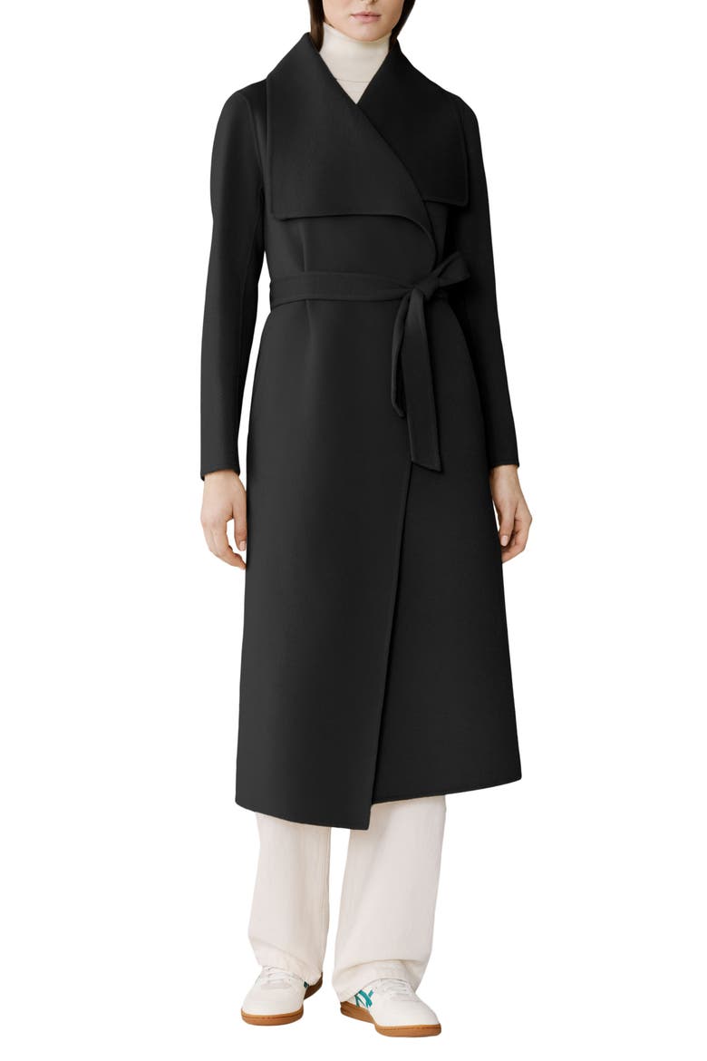 Britta Cascade Collar Wool Blend Coat, Main, color, BLACK