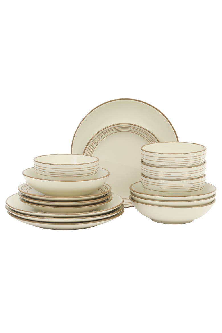 Chiswick House Stoneware Dinnerware Set with Embossed Rim, Main, color, Cream