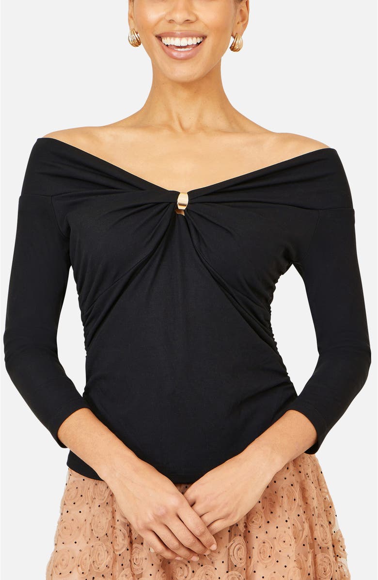 Yumi Bardot Long Sleeve Jersey Top, Alternate, color, Black