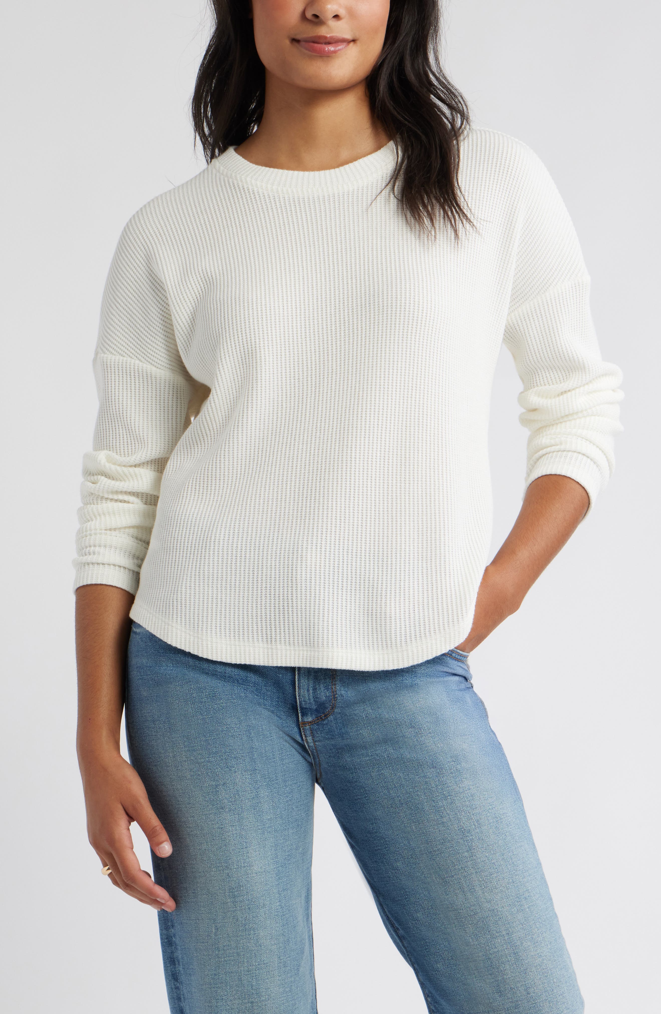 Caslon® Long Sleeve Waffle Knit T-Shirt