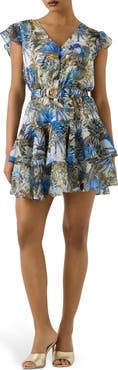 GUESS Tropical Print Ruffle MInidress