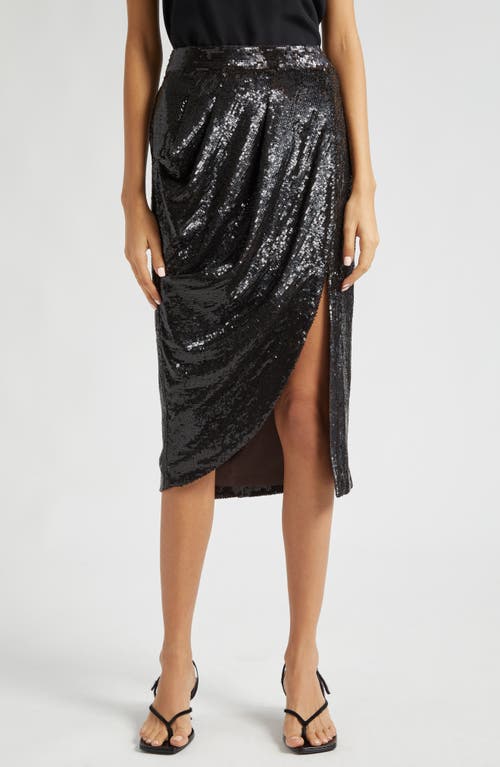 Twp Lover Sequin Vent Skirt In Black