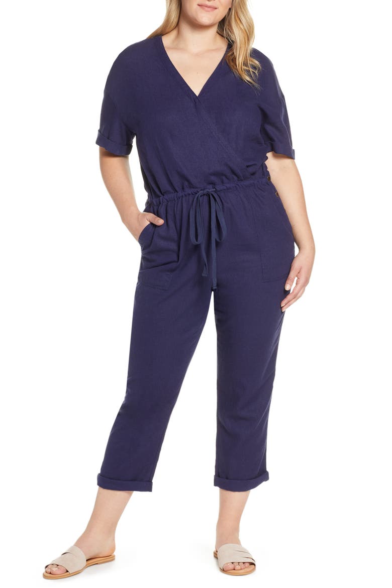 Faux Wrap Jumpsuit, Alternate, color, NAVY PEACOAT