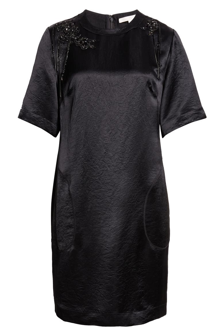 Embellished Washed Twill Minidress, Alternate, color, BLACK