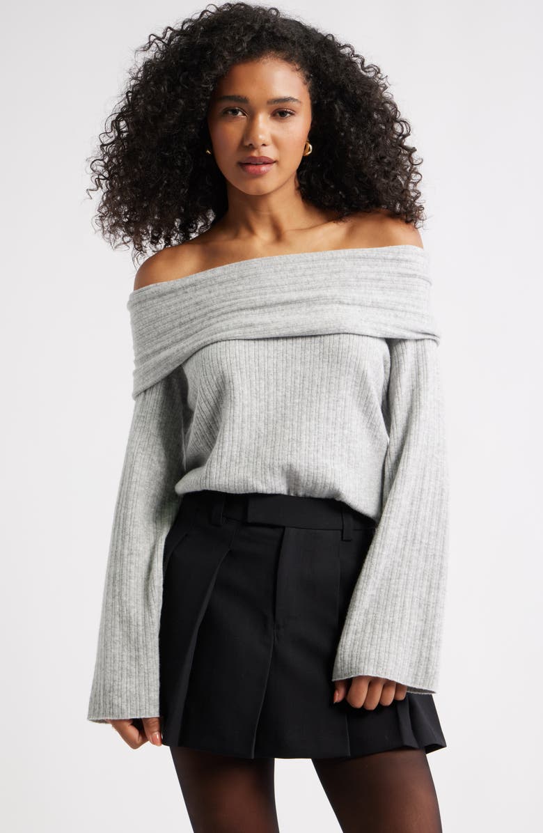 Open Edit Off the Shoulder Sweater, Main, color, Grey Heather