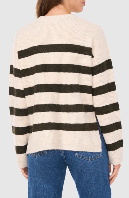Halogen ® Stripe Crewneck Sweater In Beige/deep Olive