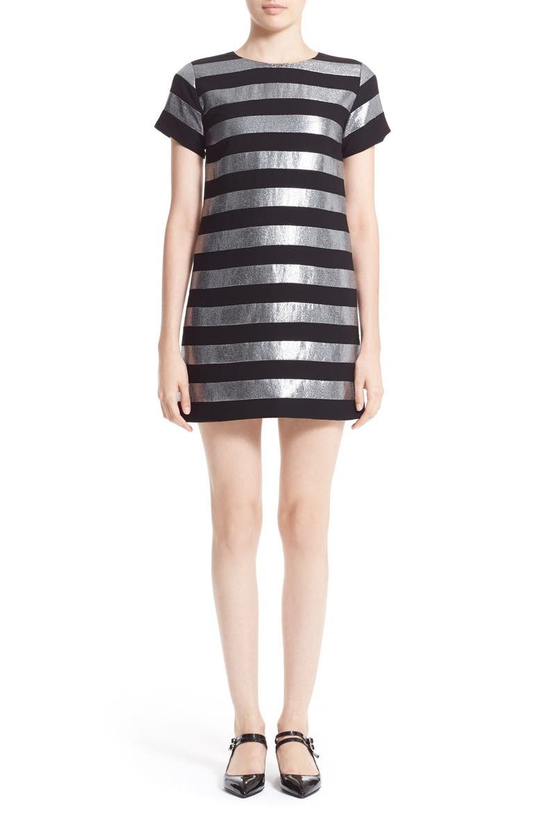 Stripe Lamé Shift Dress, Main, color, BLACK MULTI