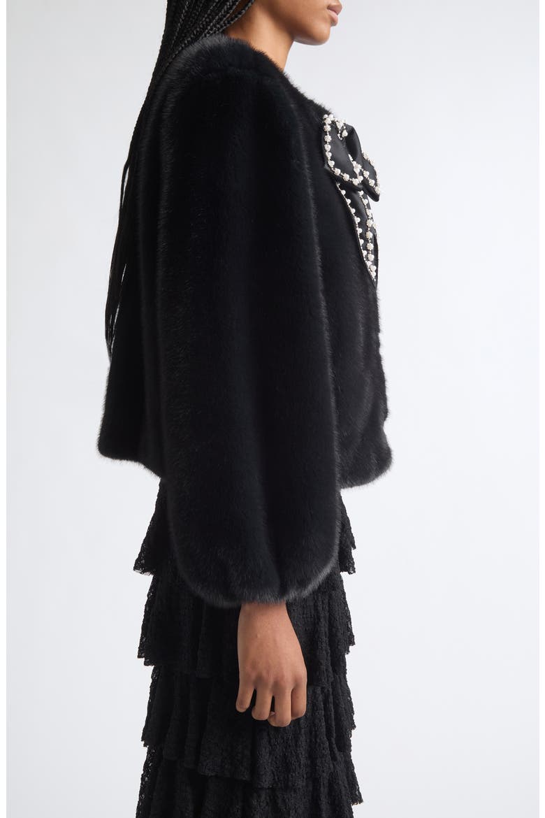 Benson Satin Bow Faux Fur Coat, Alternate, color, BLACK/ BLACK