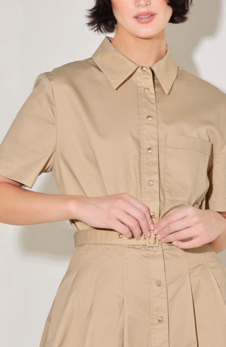 FREEMARKET Cotton Poplin Belted Midi Shirt Dress, Alternate, color, Khaki
