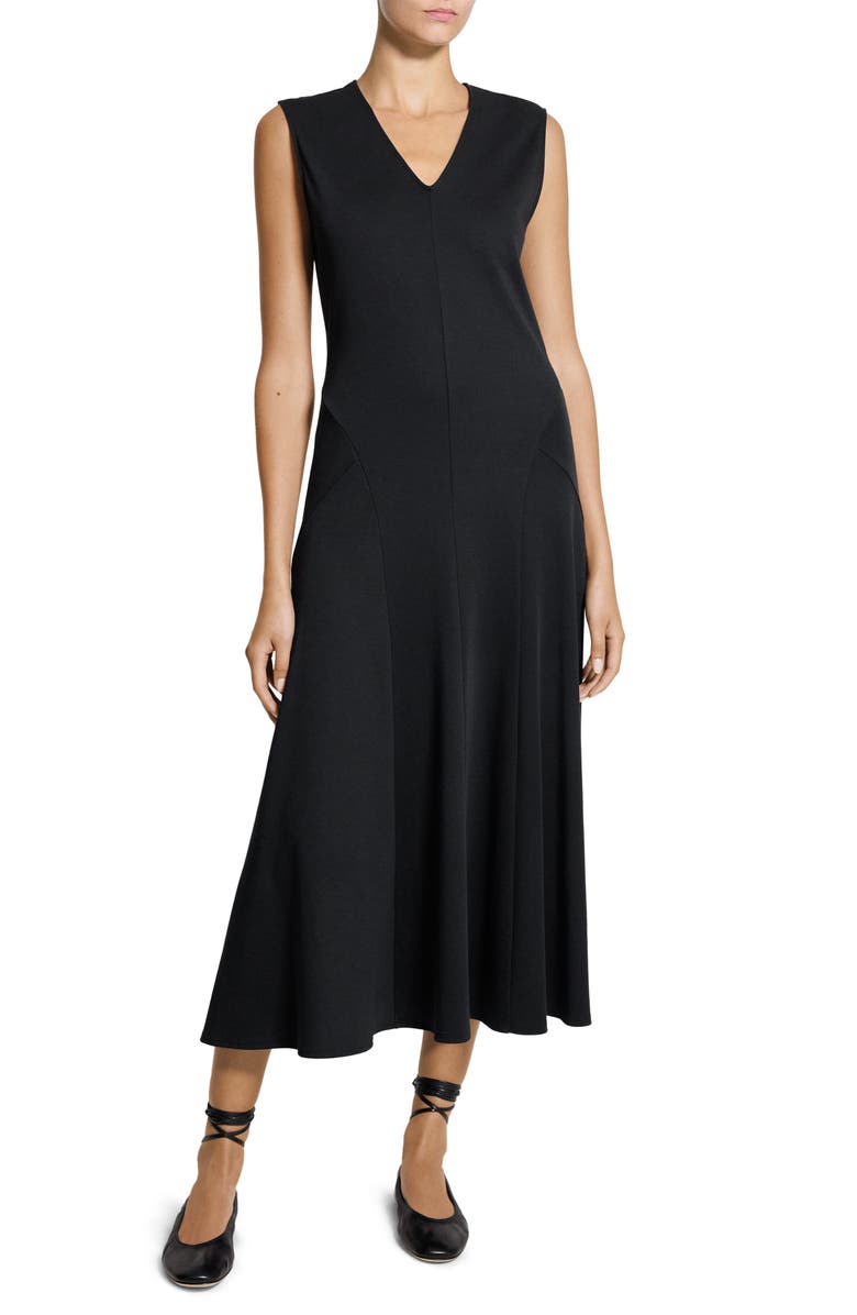 Theory V-Neck Sleeveless Cotton Midi Dress, Main, color,