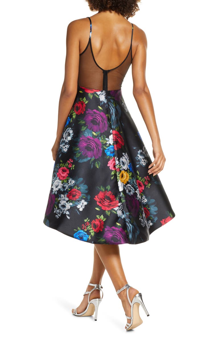 Sequin Hearts Floral Print High/Low Mikado Cocktail Dress, Alternate, color, 