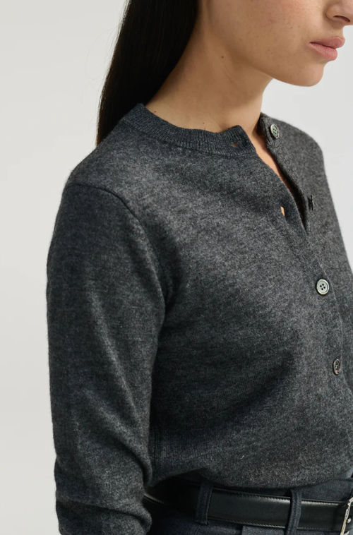 Almina Concept Classic Crew Wool Cardigan In Charcoal