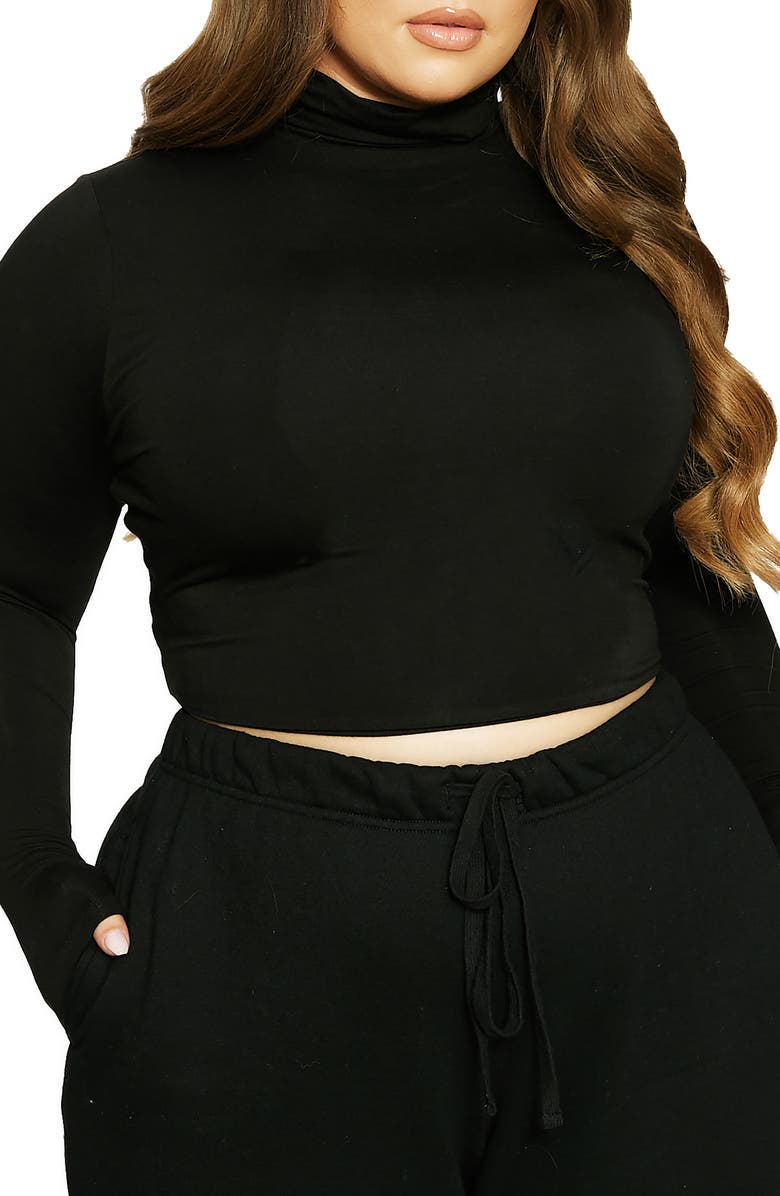 Naked Wardrobe x Lori Harvey Open Back Turtleneck Crop Top, Main, color,