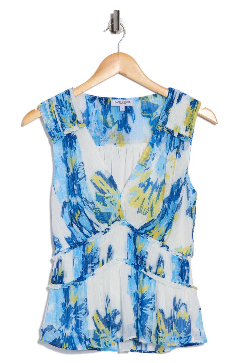 Ramy Brook Milwe Floral Sleeveless Peplum Top, Alternate, color, Cloud Blue Combo