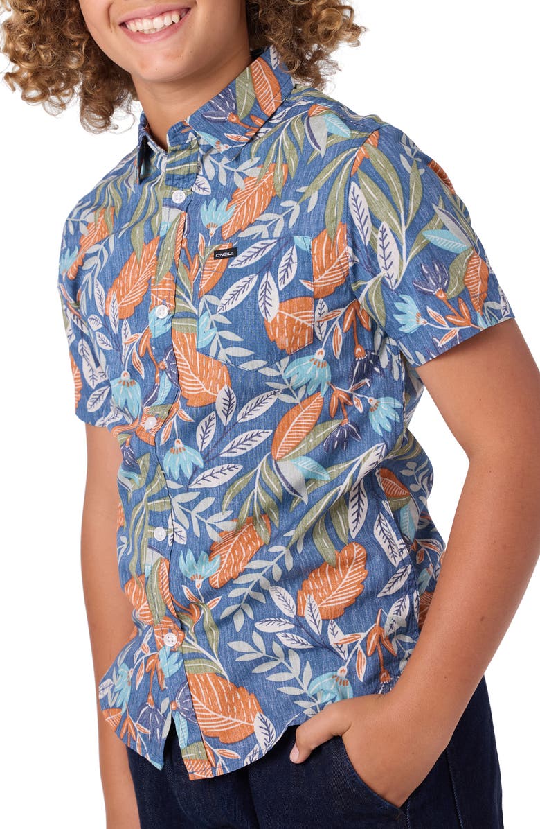 O'Neill Kids' Terrace Print Short Sleeve Button-Up Shirt, Alternate, color, Midnight Navy