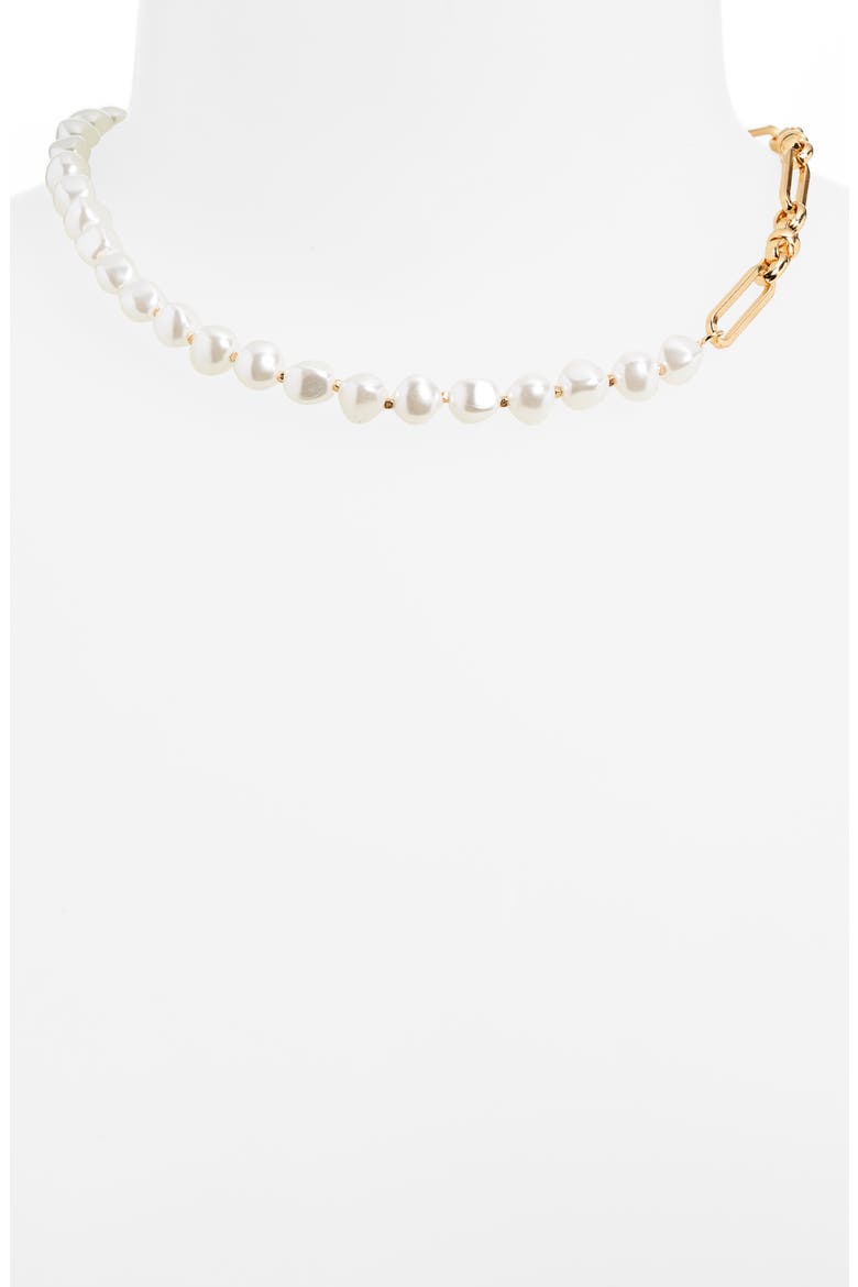 Chain Link & Imitation Pearl Necklace, Alternate, color, GOLD- WHITE