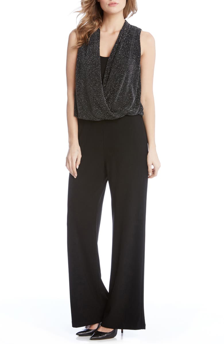 Karen Kane Sparkle Knit Palazzo Jamupsuit, Main, color, Black Sparkle