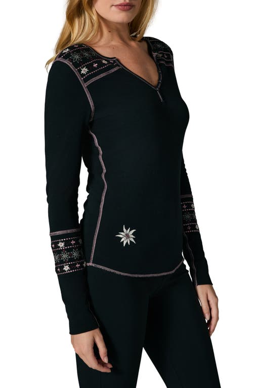 Alp N Rock Embroidered Ski Cross Double Knit Henley In Black