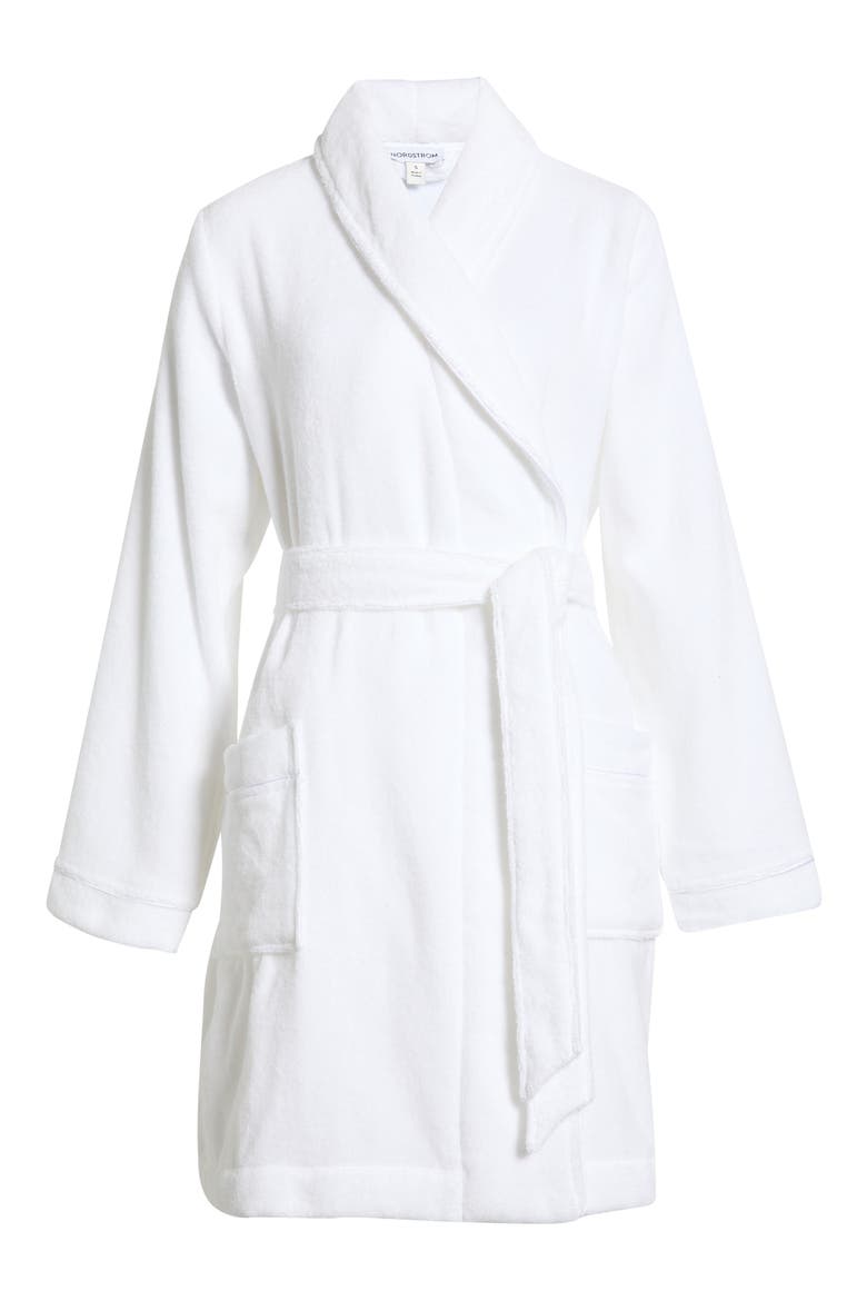 Short Hydro Cotton Terry Robe, Alternate, color, WHITE