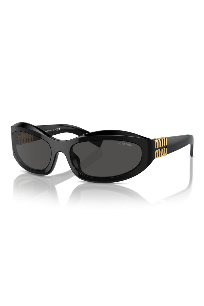 61mm Oval Sunglasses, Alternate, color, BLACK