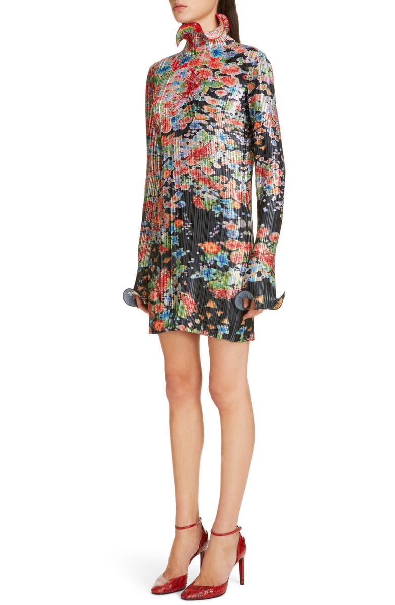 Givenchy Bloom Long Sleeve Plissé Minidress, Alternate, color, 