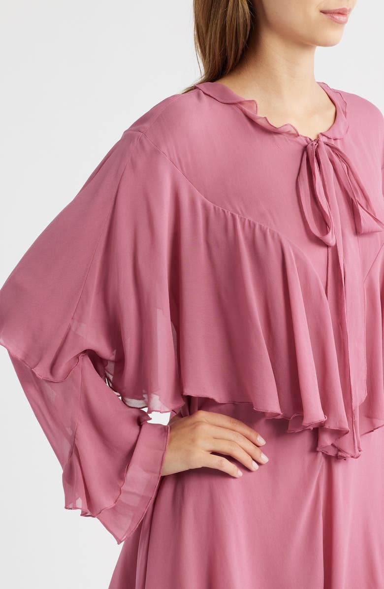 LoveShackFancy Liraine Ruffle Long Sleeve Minidress, Alternate, color, Deep Rose