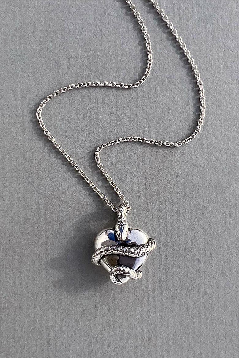 Wise Heart Charm Necklace, Alternate, color, Silver