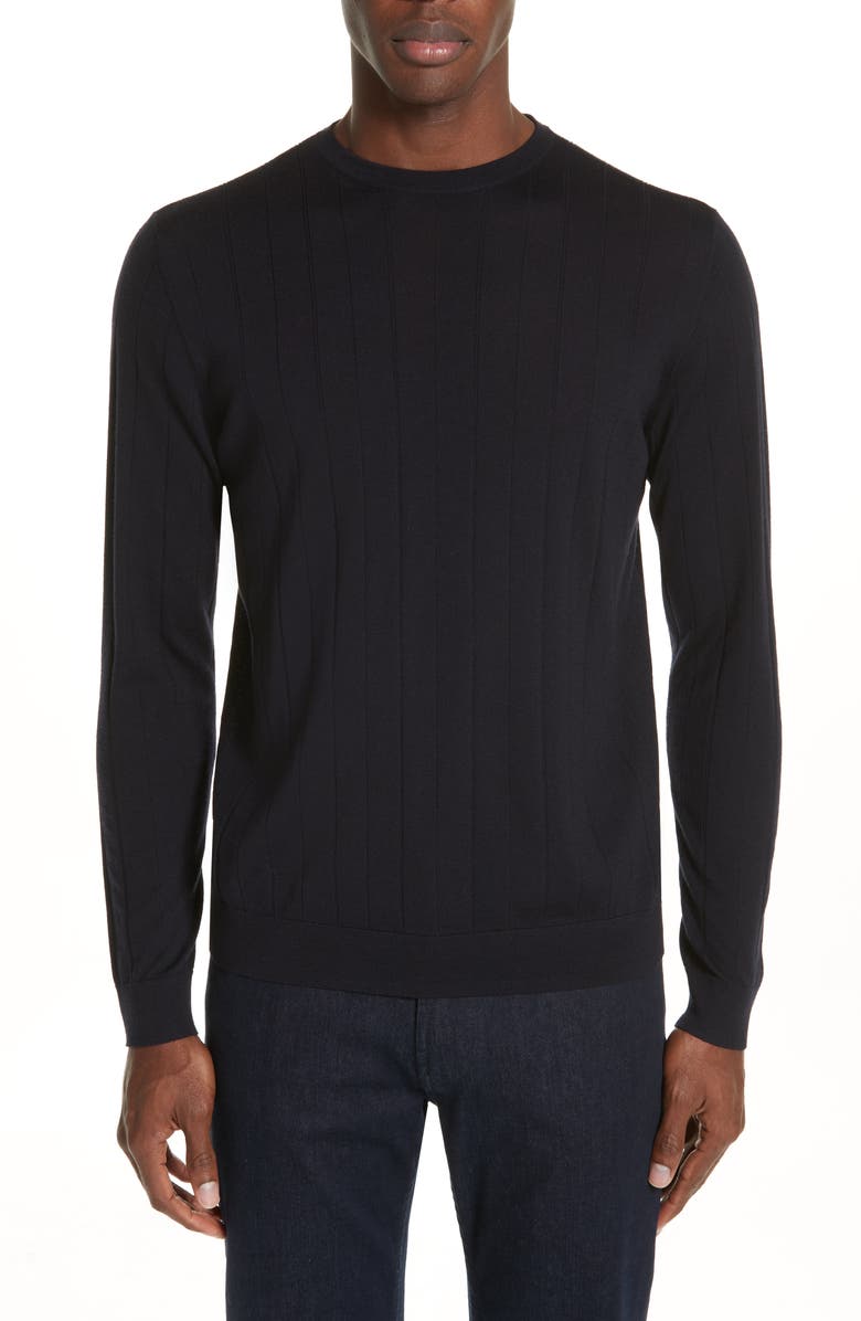 Emporio Armani Ribbed Wool Blend Crewneck Sweater, Main, color,