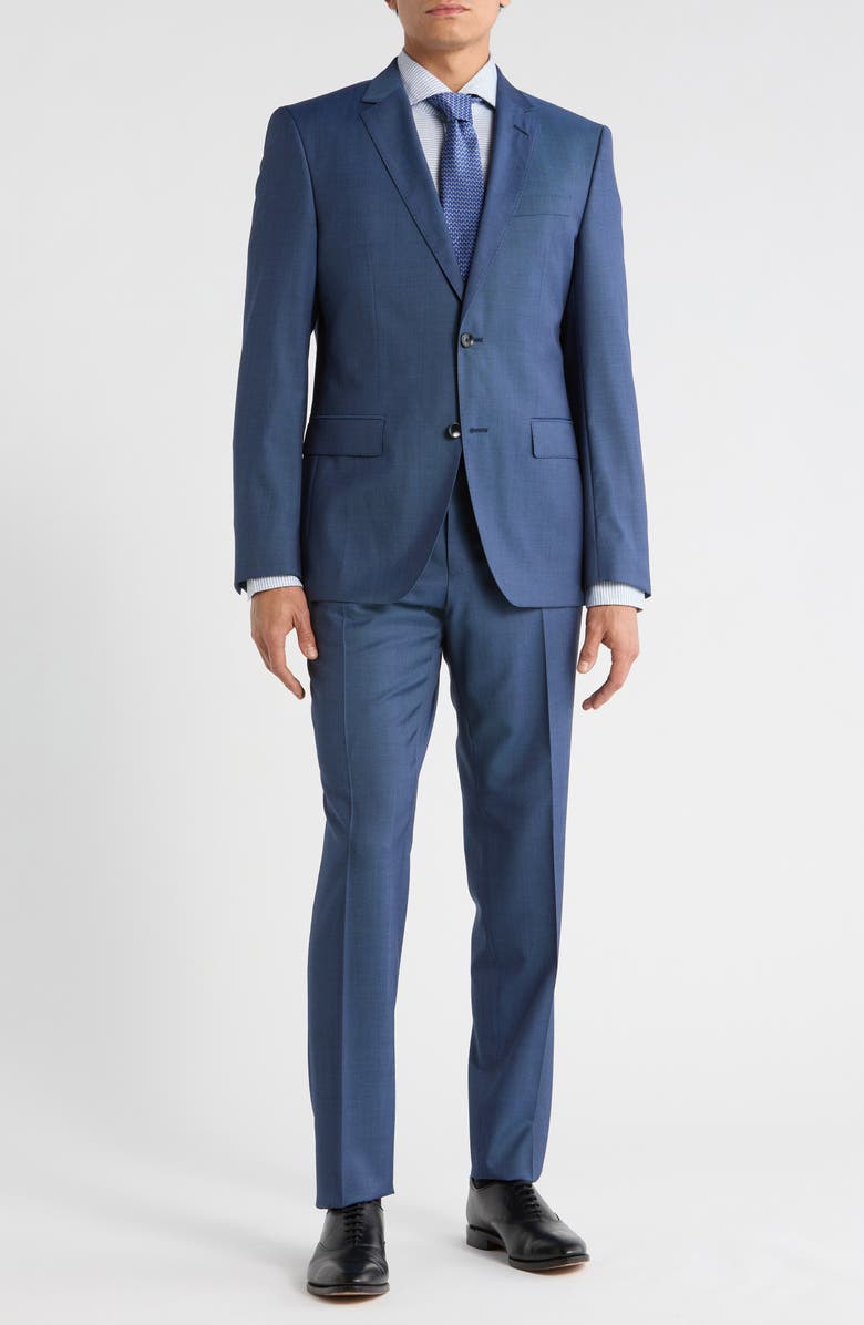 BOSS Melange Virgin Wool Suit, Main, color, Open Blue