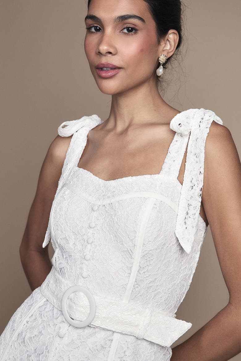 Lace Bow Shoulder Maxi Wedding Dress, Alternate, color, Ivory