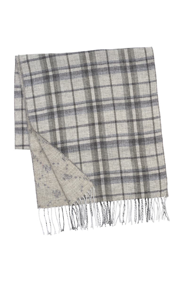 Lauren Ralph Lauren Plaid And Logo Double Face Scarf, Alternate, color, Grey Plaid