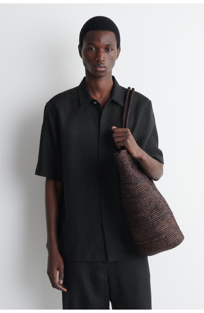 COS Linen Short-sleeved Shirt, Main, color, Black
