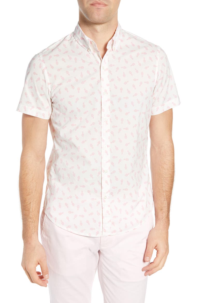Riviera Slim Fit Pineapple Print Sport Shirt, Main, color, PINEAPPLE STAMP TOSS - FIESTA