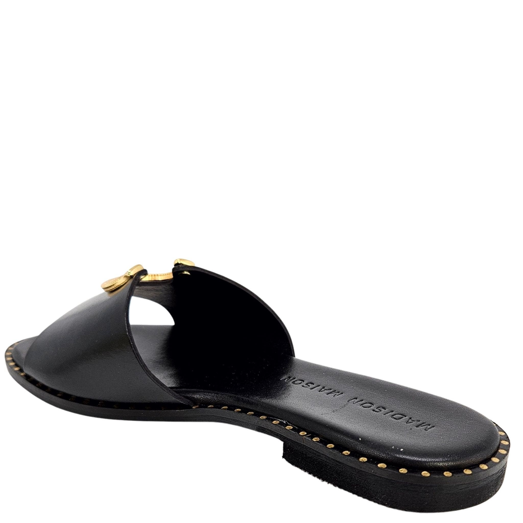 Madison Maison Horse Shoe Buckle Leather Flat Sandal, Alternate, color, Black