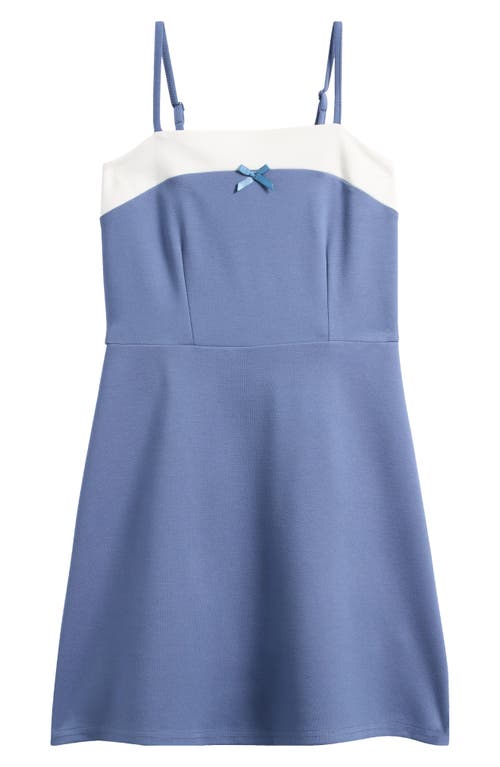 Ava & Yelly Kids' Contrast Trim Dress in Denim Blue 