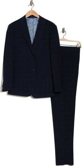 Plaid Trim Fit Notch Lapel Two-Piece Suit